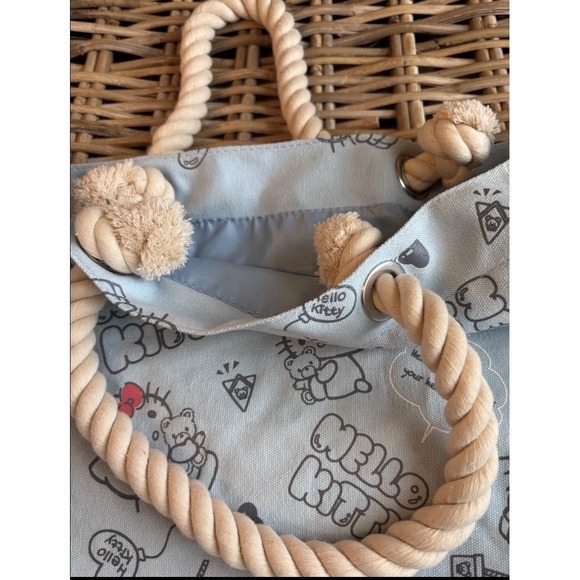 Sanrio Hello Kitty Blue Canvas Tote Bag Rope Handles All Over Print 2014 Vintage - Picture 2 of 5